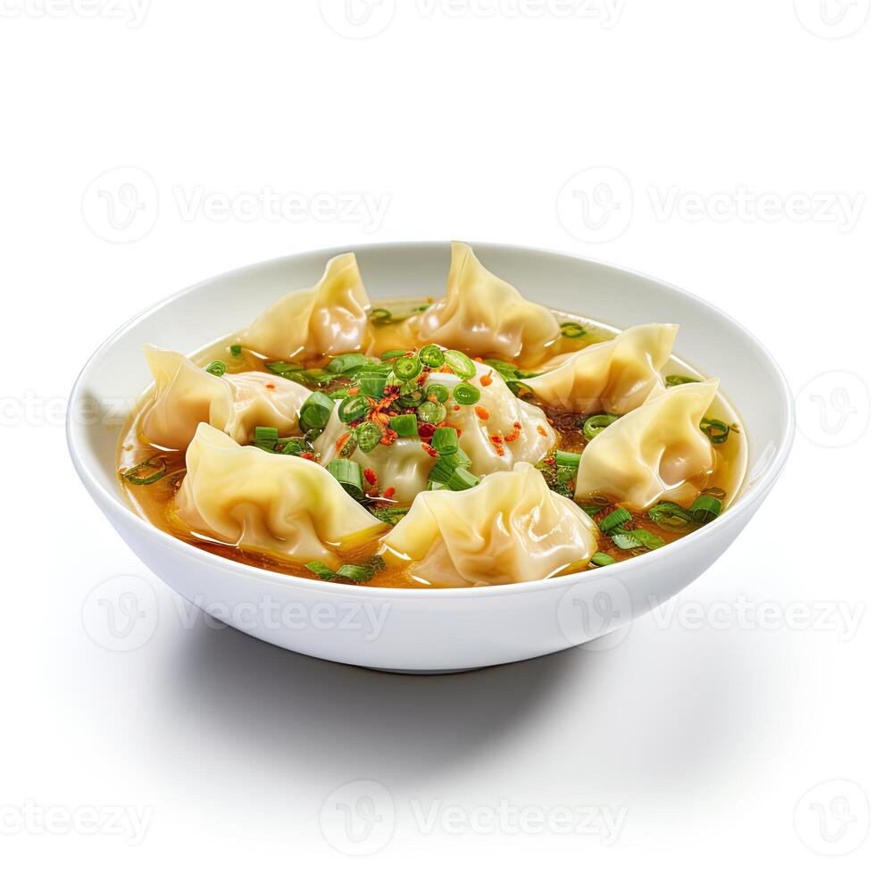 ai gerado Wonton sopa fechar-se isolado em branco fundo foto