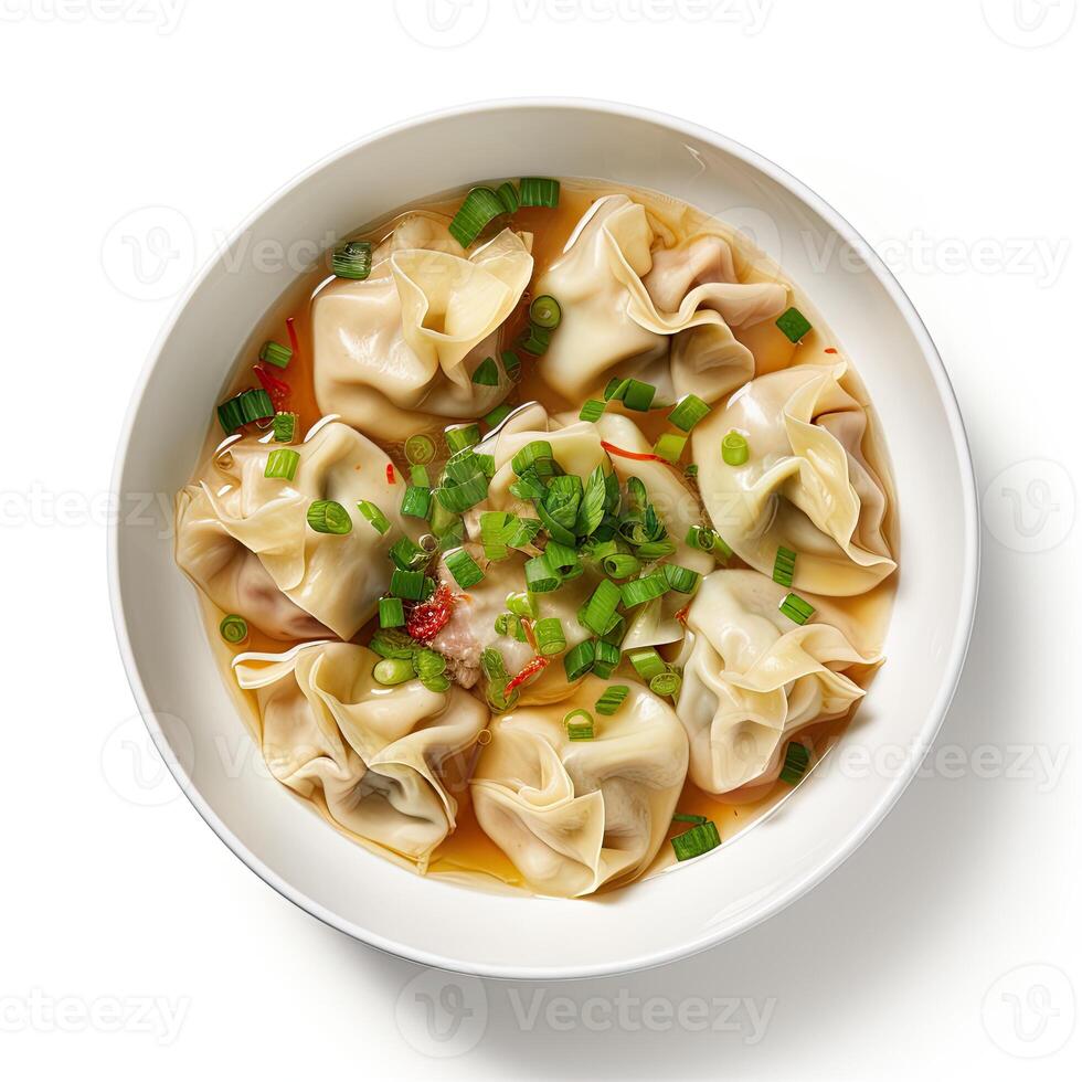 ai gerado Wonton sopa fechar-se isolado em branco fundo foto