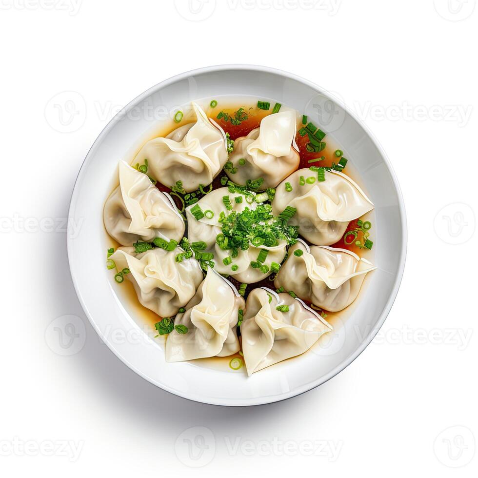 ai gerado Wonton sopa fechar-se isolado em branco fundo foto