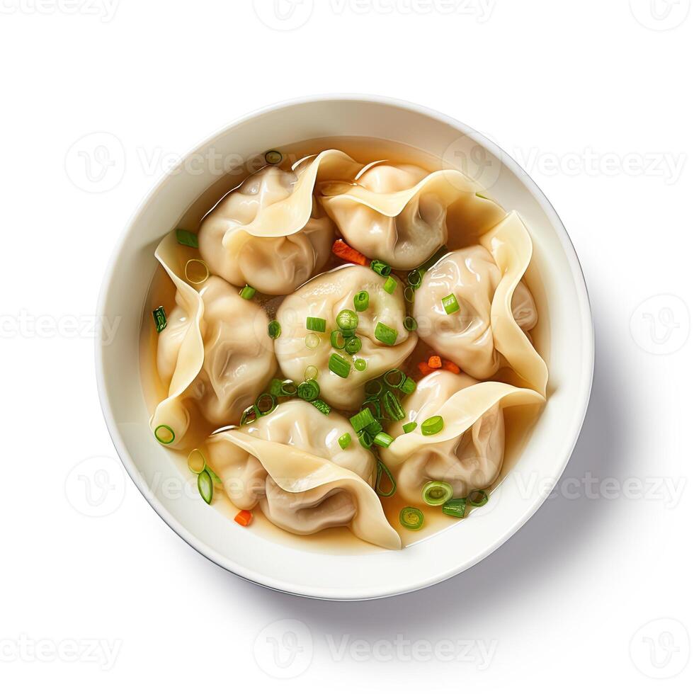 ai gerado Wonton sopa fechar-se isolado em branco fundo foto