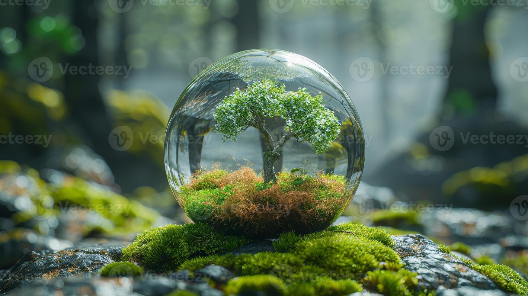 ai gerado ambiente, social, e governança ícone, mundo sustentável meio Ambiente conceito dentro cristal globo. foto