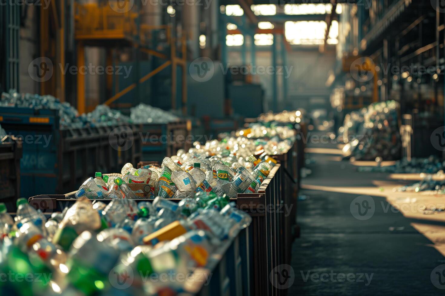 ai gerado a industrial desperdício gestão instalação com espalhados recusar, enfatizando a escala e desafios do moderno desperdício em processamento. foto