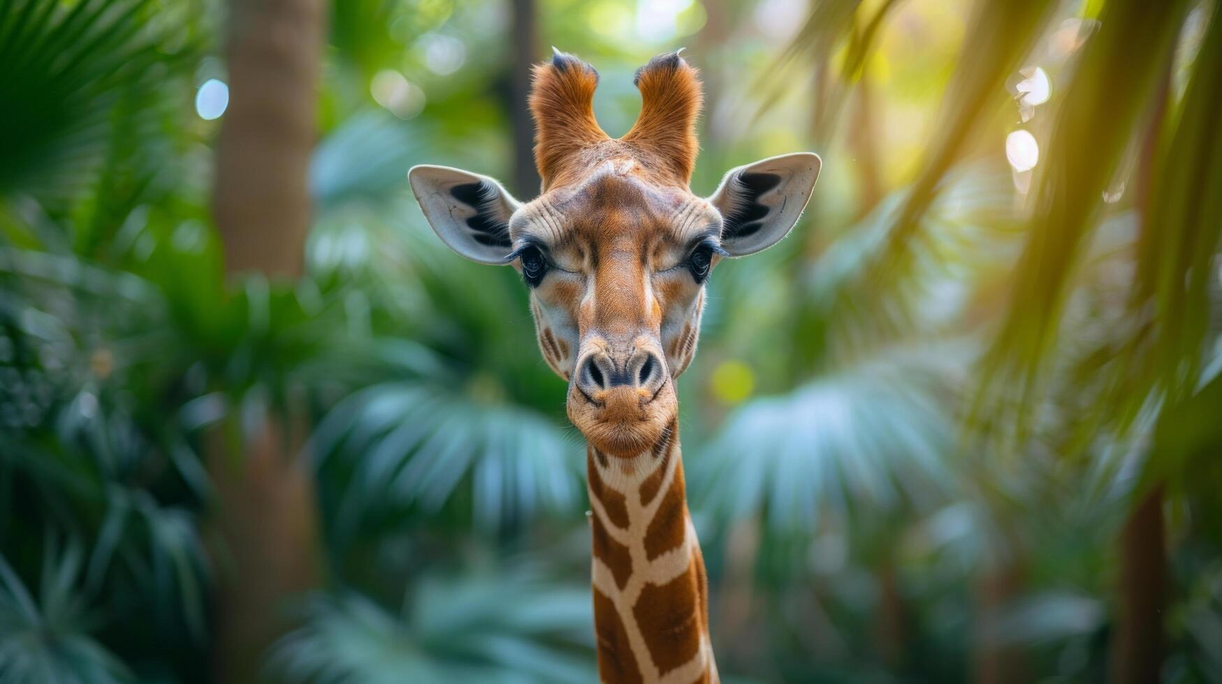 ai gerado uma lindo girafa parece às a Câmera foto