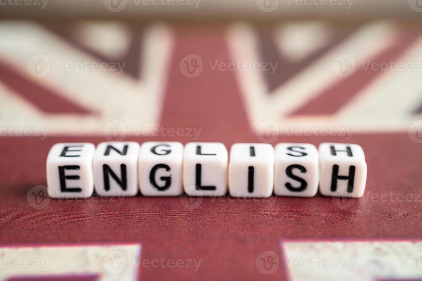 palavra Inglês em Unidos reino bandeira, Aprendendo Inglês língua cursos conceito. foto