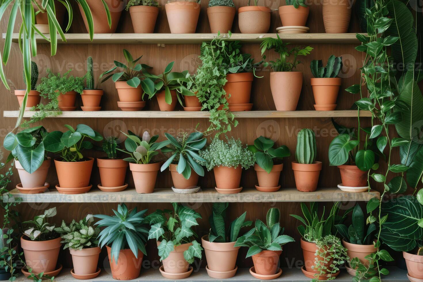 ai gerado estante preenchidas com em vaso plantas. casa decoração e árvore amante conceito. generativo ai foto