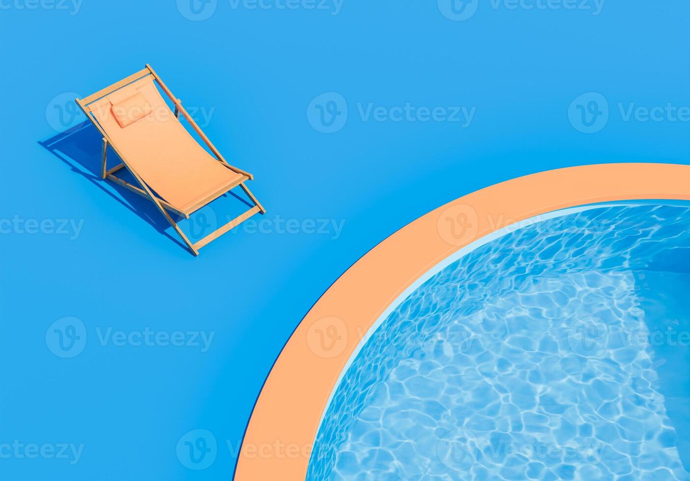 laranja salão cadeira Próximo para uma circular piscina em uma azul fundo foto
