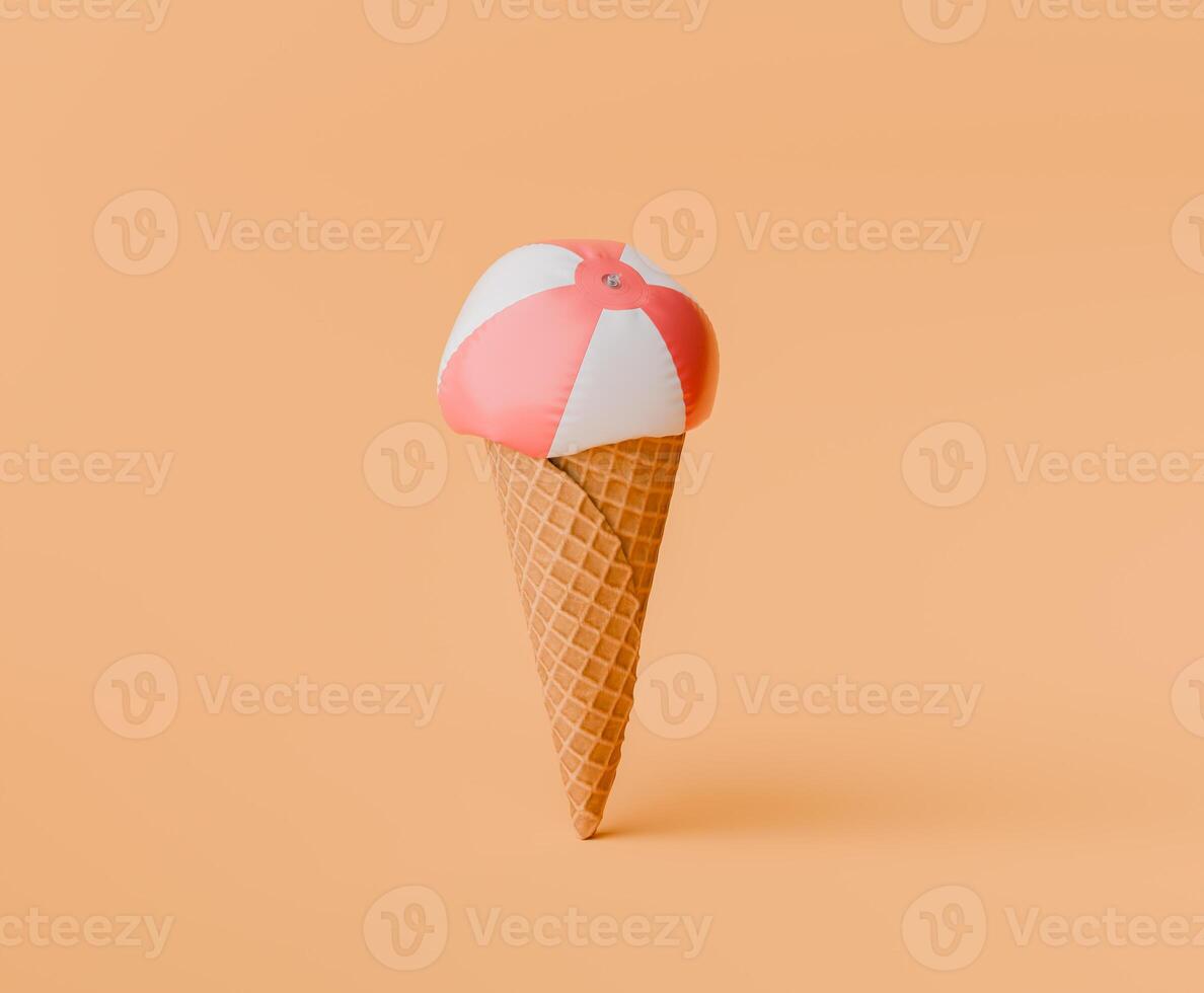 de praia bola em gelo creme cone contra pêssego fundo foto