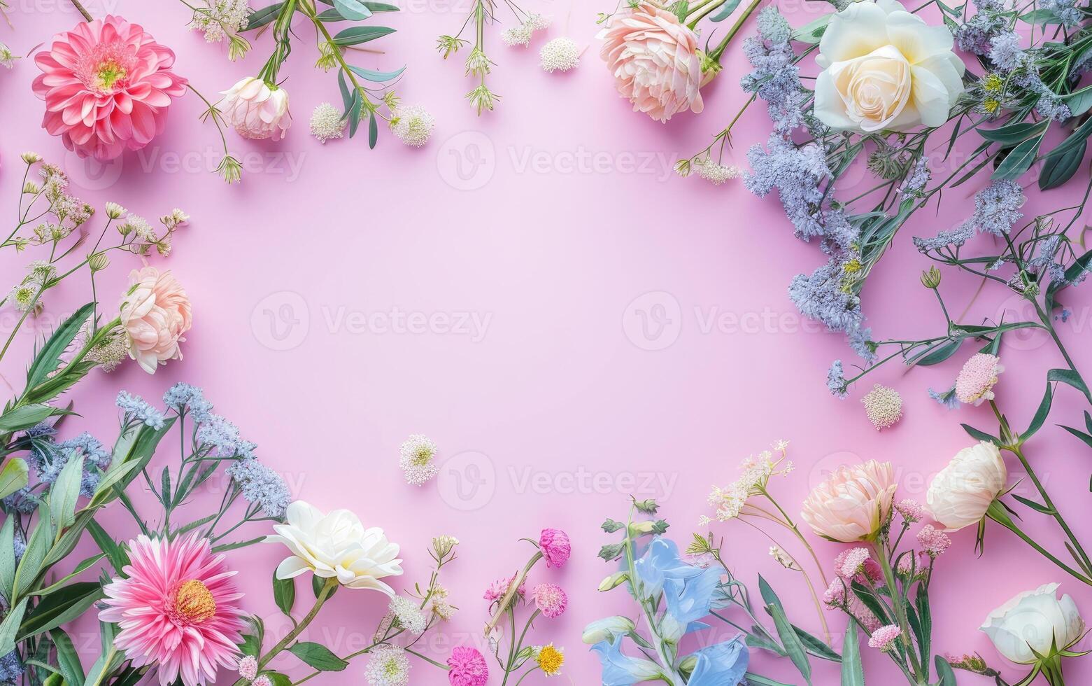 ai gerado foto do 8ª do marcha mulheres dia fundo com decorado flores em uma mesa, em tons pastéis, alegre, plano deitar, a sobrecarga tiro com cópia de espaço