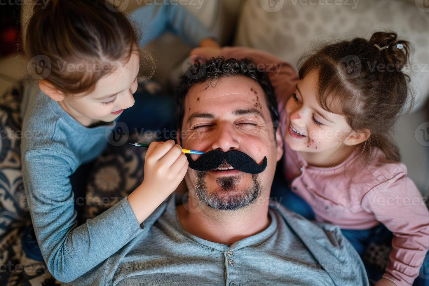 ai gerado crianças desenhando uma bigode em do pai face foto