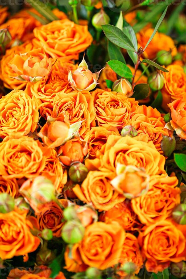 vibrante ramalhete do laranja flores com verde folhas foto