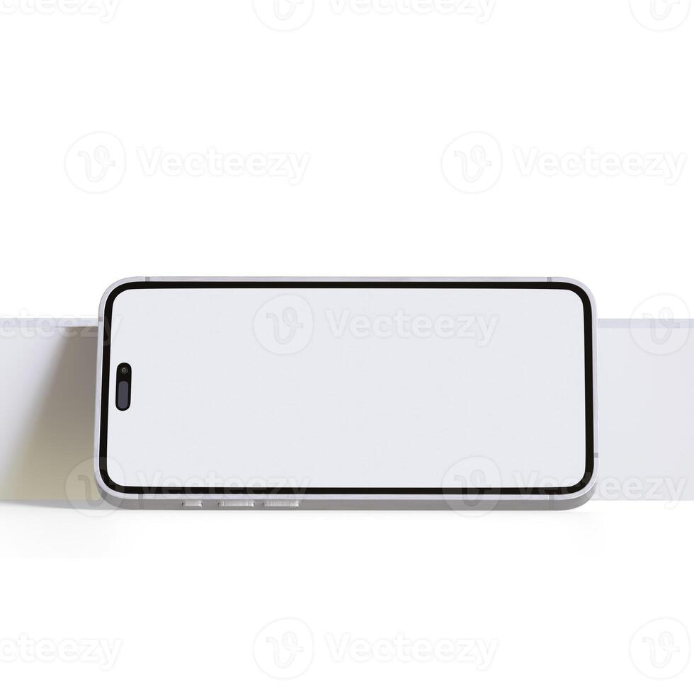 Alto qualidade realista quadro, Armação Smartphone com em branco branco tela. brincar telefone para visual ui aplicativo demonstração. foto