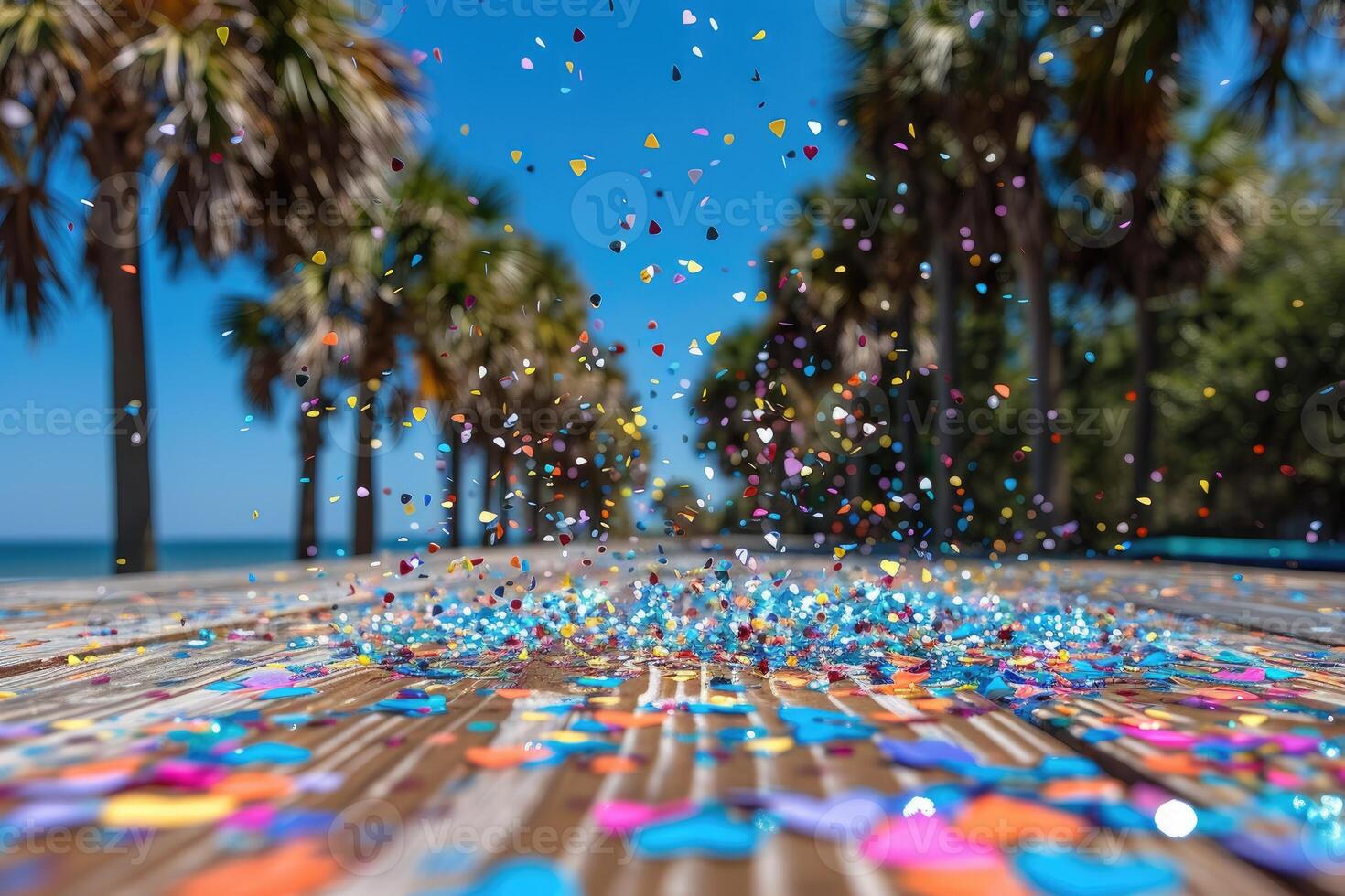 ai gerado coração em forma confete queda a partir de uma brilhante azul céu profissional fotografia fundo foto