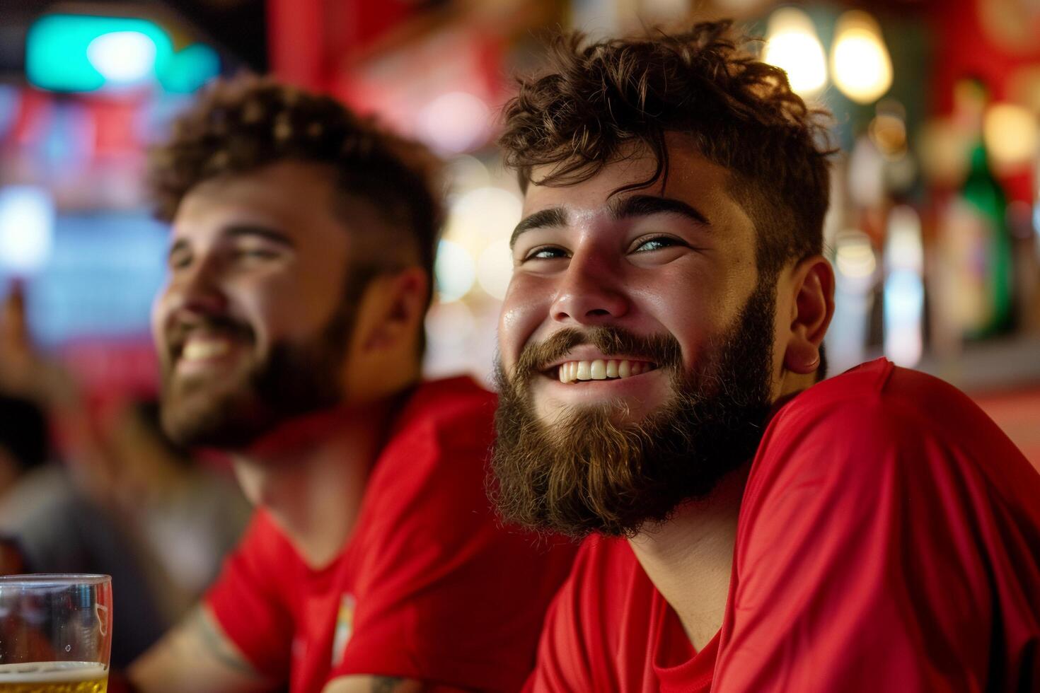 ai gerado animado amigos assistindo Esportes jogos dentro uma Barra com ai gerado. foto