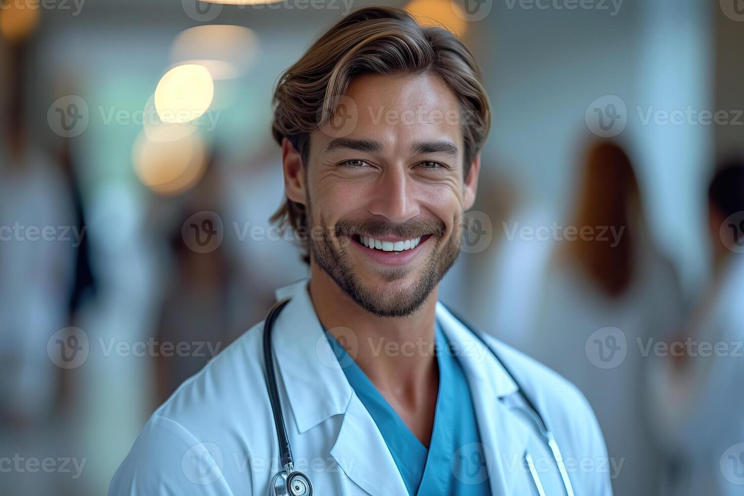 ai gerado sorridente médico é feliz às a hospital. generativo ai foto