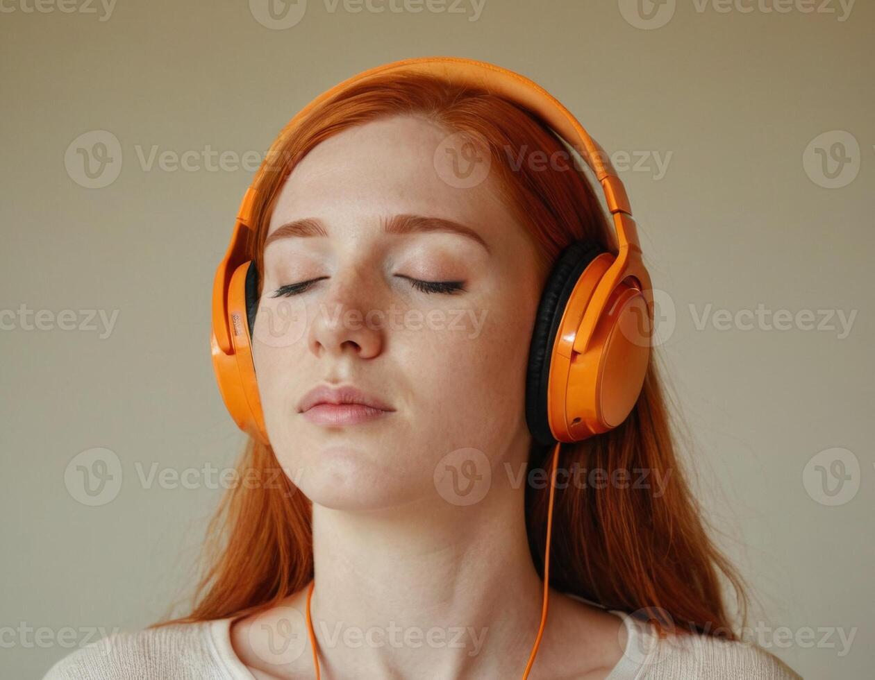 ai gerado uma jovem mulher escuta para música com dela olhos foto