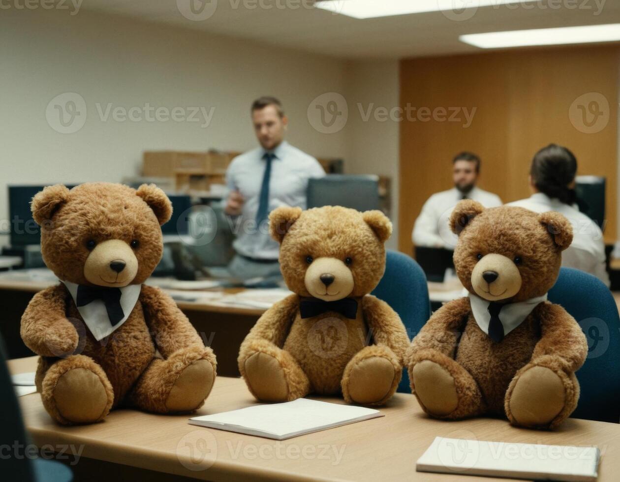 ai gerado imagem do uma brinquedo Urso com doces dentro a escritório. ai geração foto