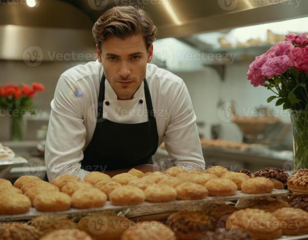 ai gerado retrato do uma cozinhar dentro a cozinha .geração do ai. foto