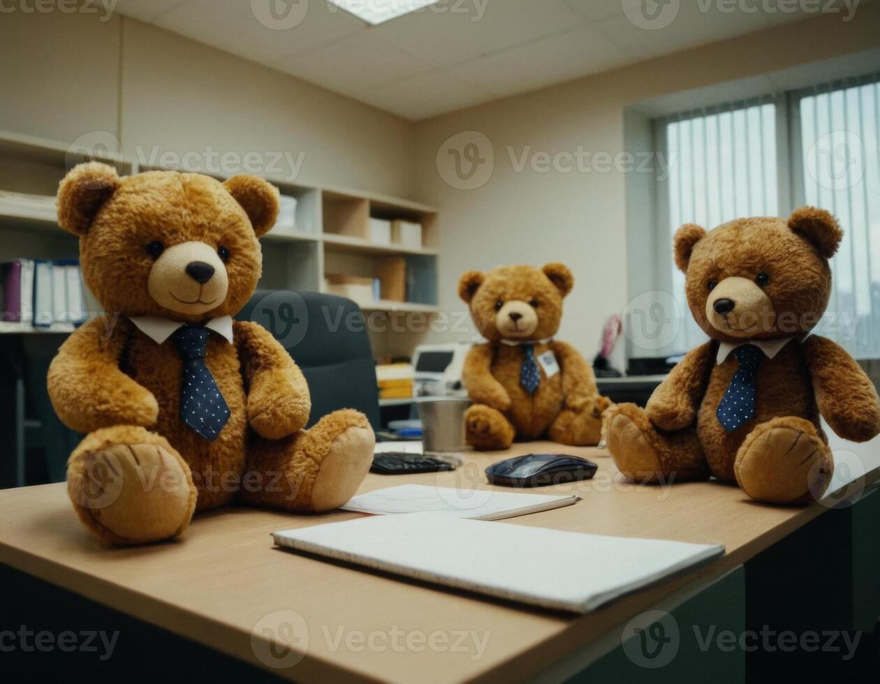 ai gerado imagem do uma brinquedo Urso com doces dentro a escritório. ai geração foto