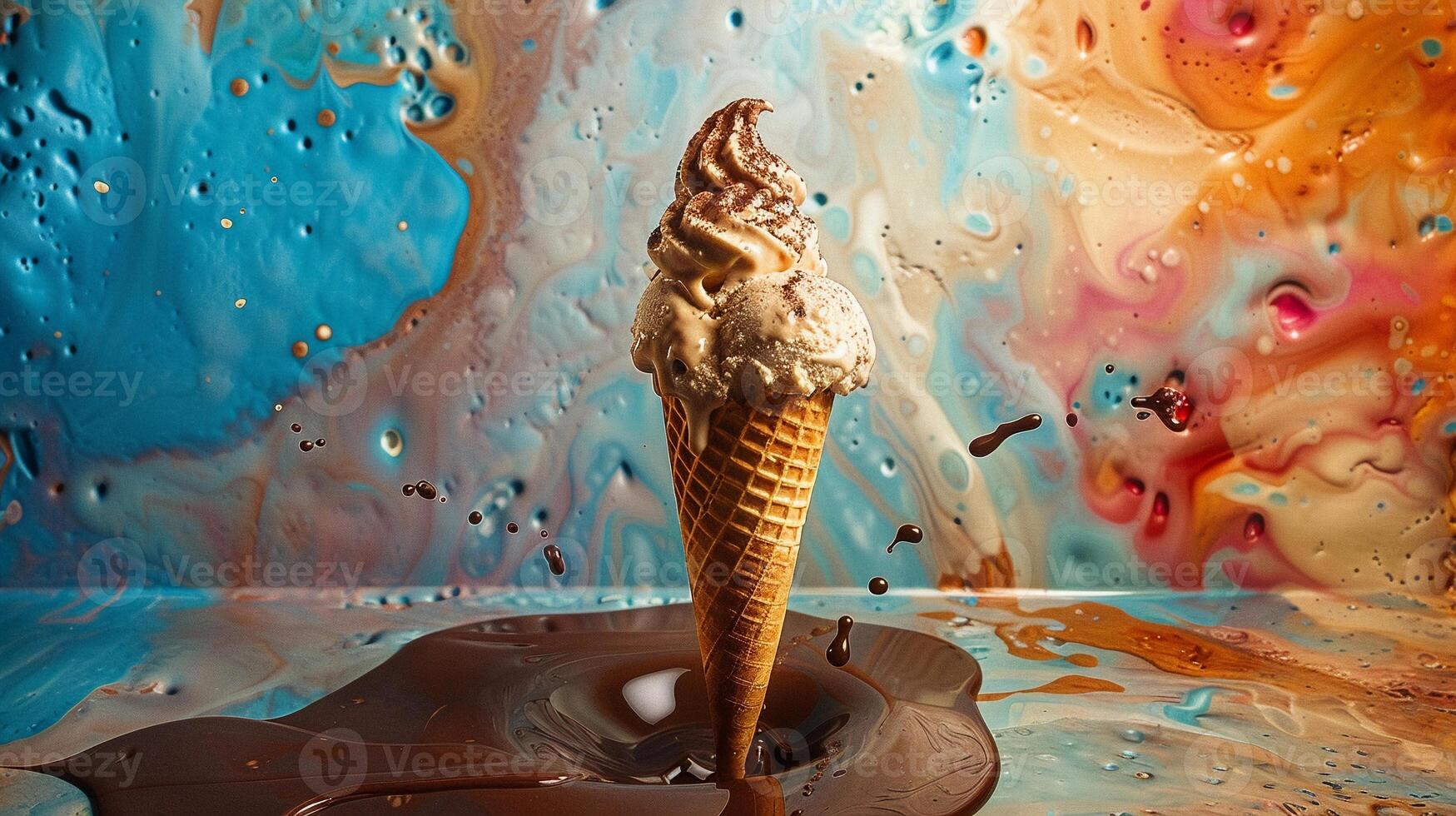 ai gerado Derretendo bênção, solteiro colher do gelo creme Derretendo em uma waffle cone, generativo ai foto