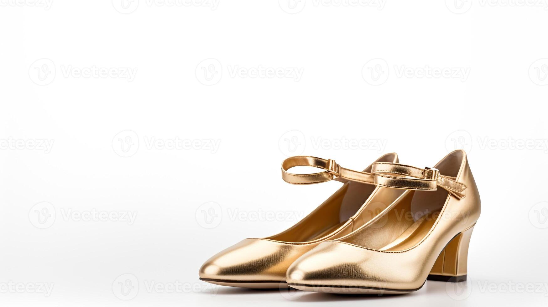 ai gerado ouro Maria Janes sapatos isolado em branco fundo com cópia de espaço para anúncio. generativo ai foto