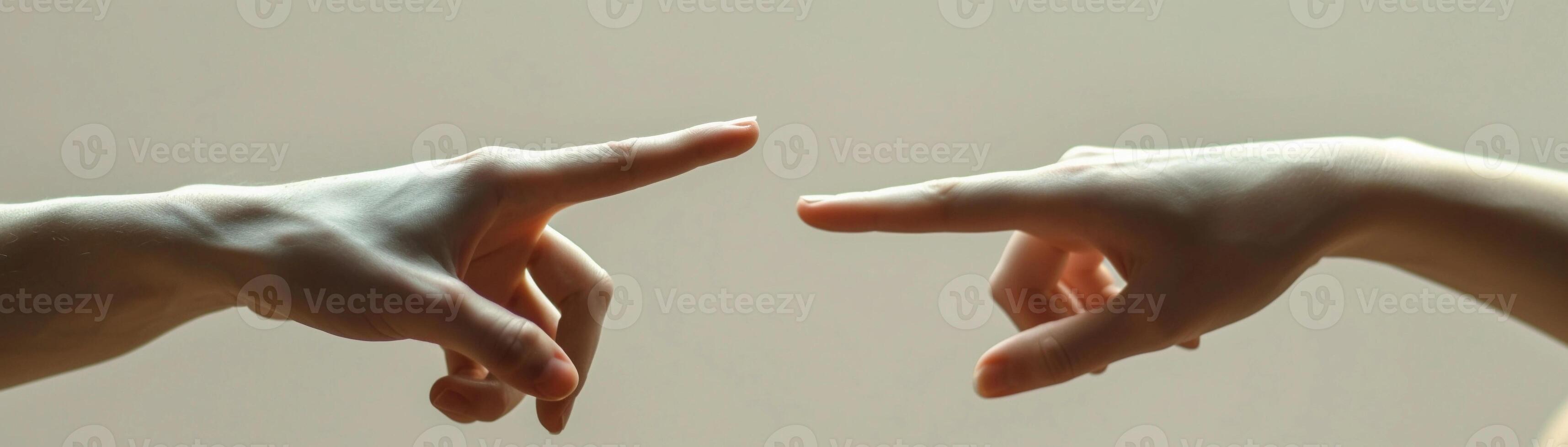 ai gerado mostruário dois mãos, 1 apontando com a índice dedo e a de outros recebendo a direção, fundo imagem, generativo ai foto
