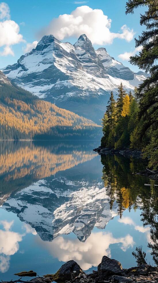 ai gerado montanha lago reflexão, fundo imagem, generativo ai foto