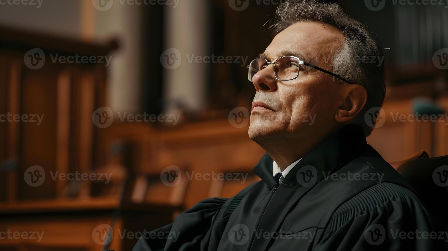 ai gerado retrato do uma branco meia idade masculino juiz em dever contra quadra atmosfera fundo, fundo imagem, generativo ai foto