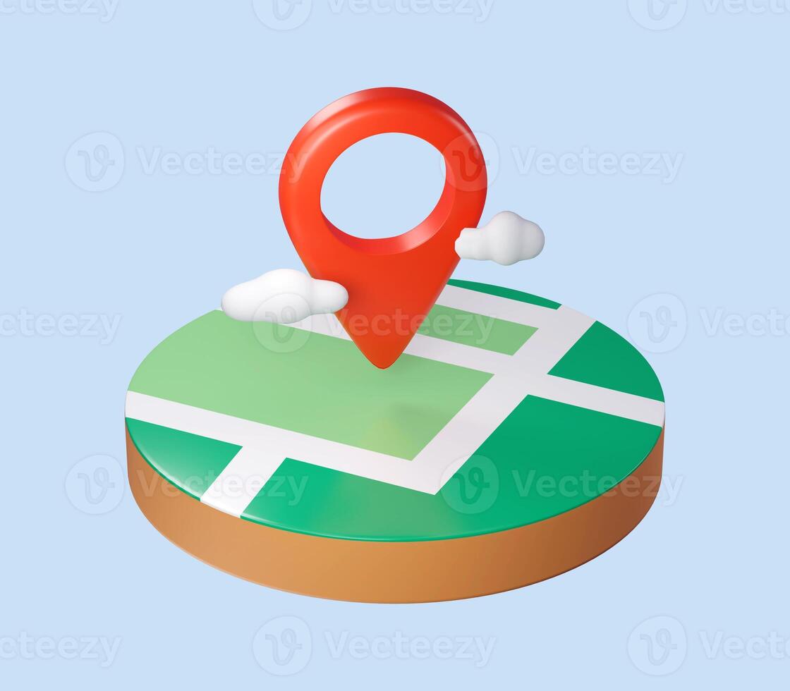 3d Renderização do realista localização mapa PIN GPS ponteiro marcadores ilustração para destino foto