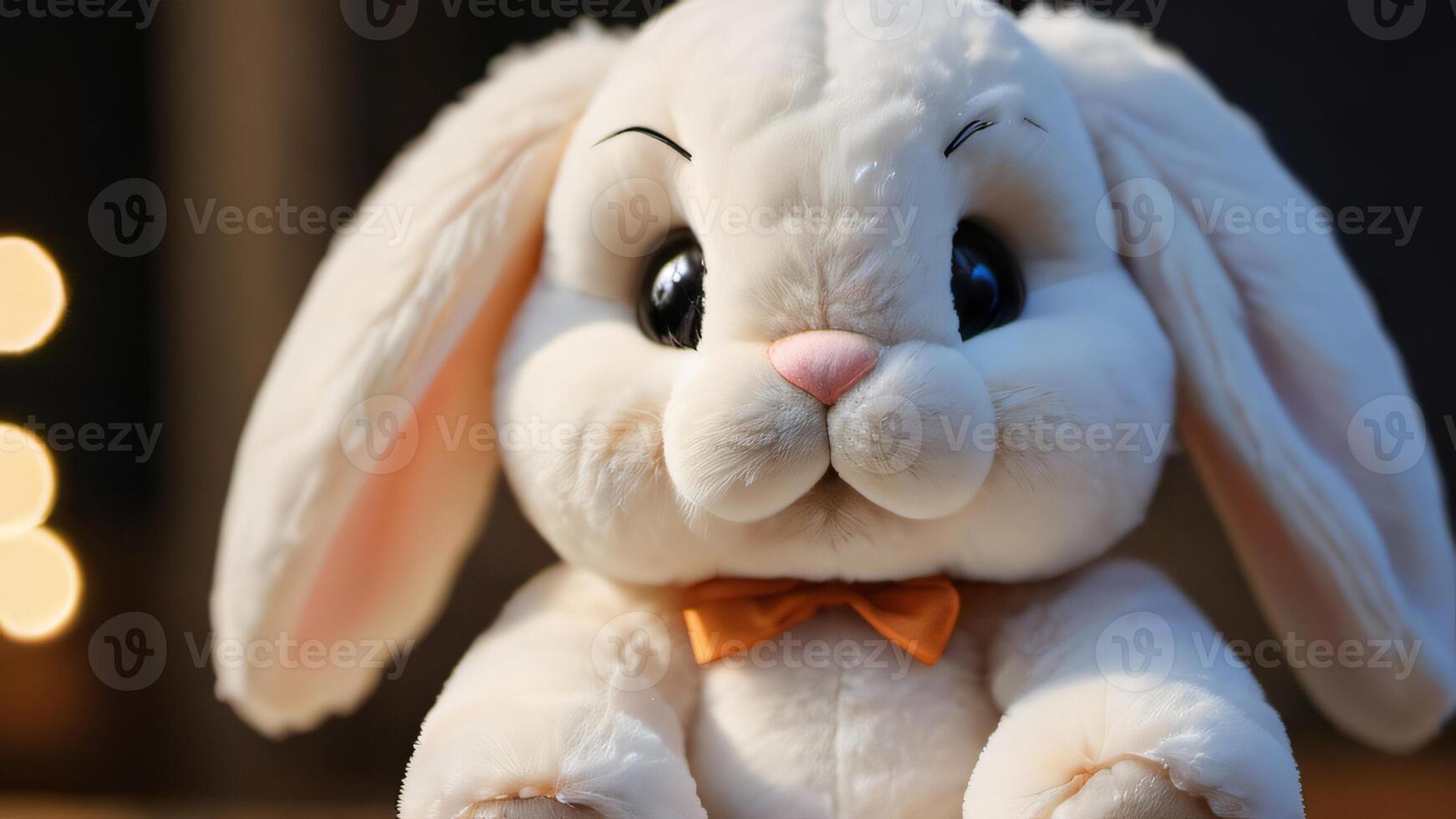 ai gerado foto do uma fofa e confuso Coelho pelúcia brinquedo personagem é a perfeito aconchegar-se companheiro. ai gerado