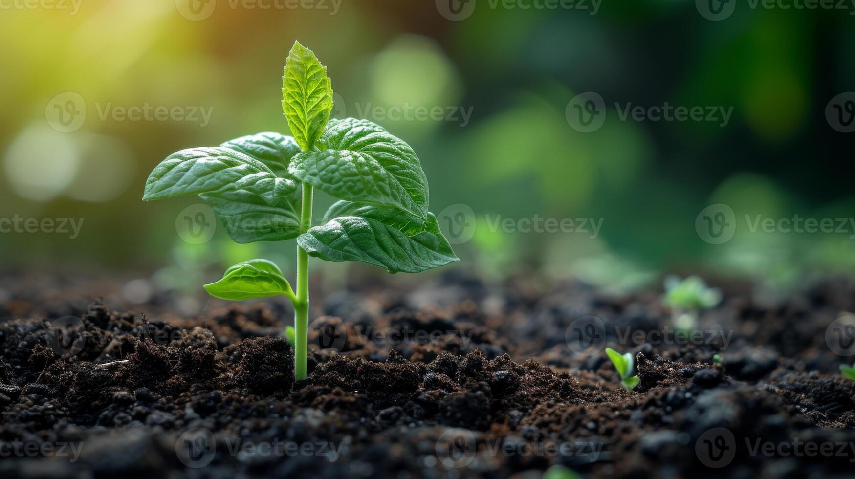 ai gerado fechar acima verde plantinha crescendo em fertil solo com borrado natureza fundo. generativo ai foto