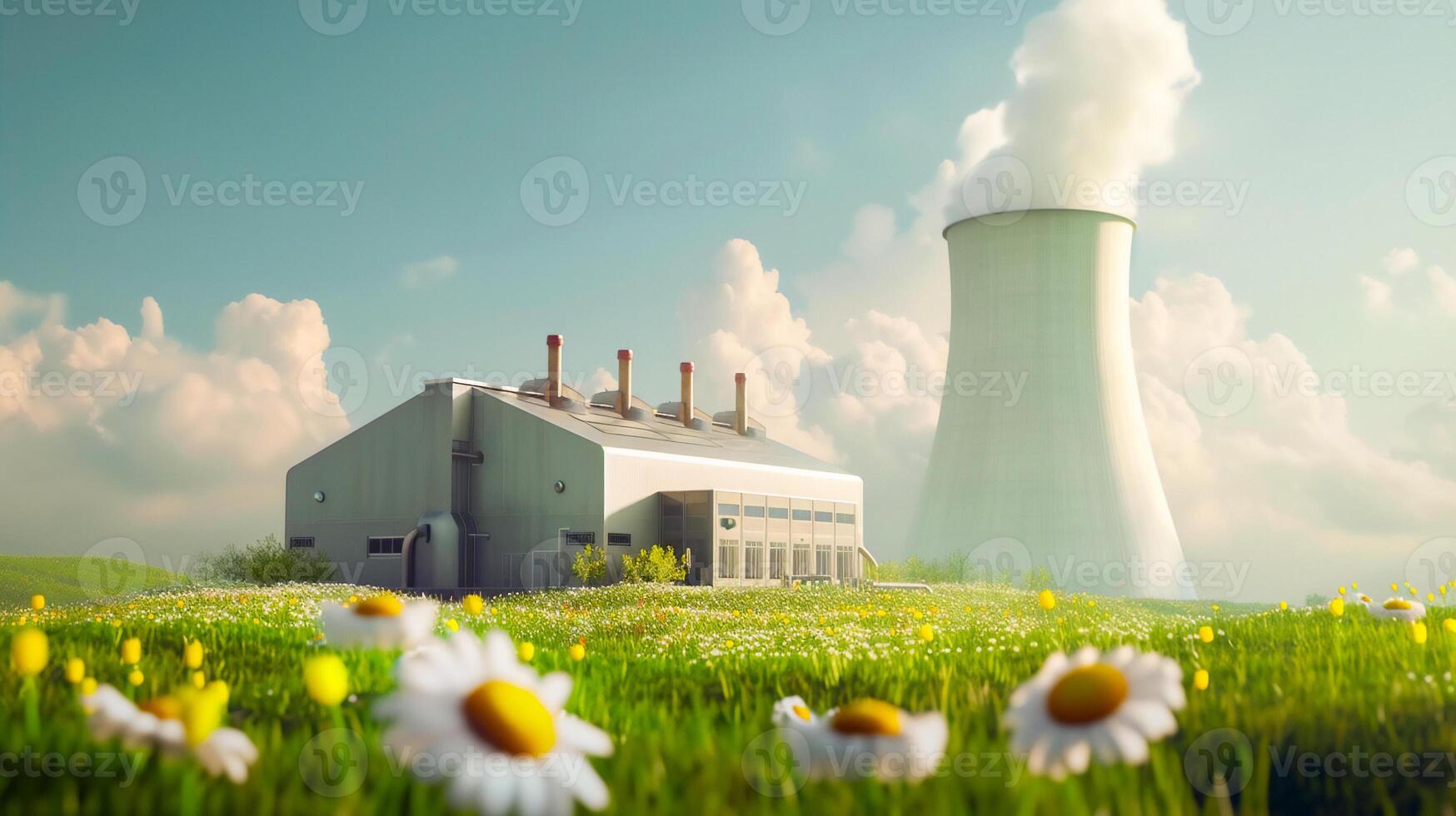 ai gerado nuclear poder plantar com lindo verde campo , ecológico poder plantar . foto