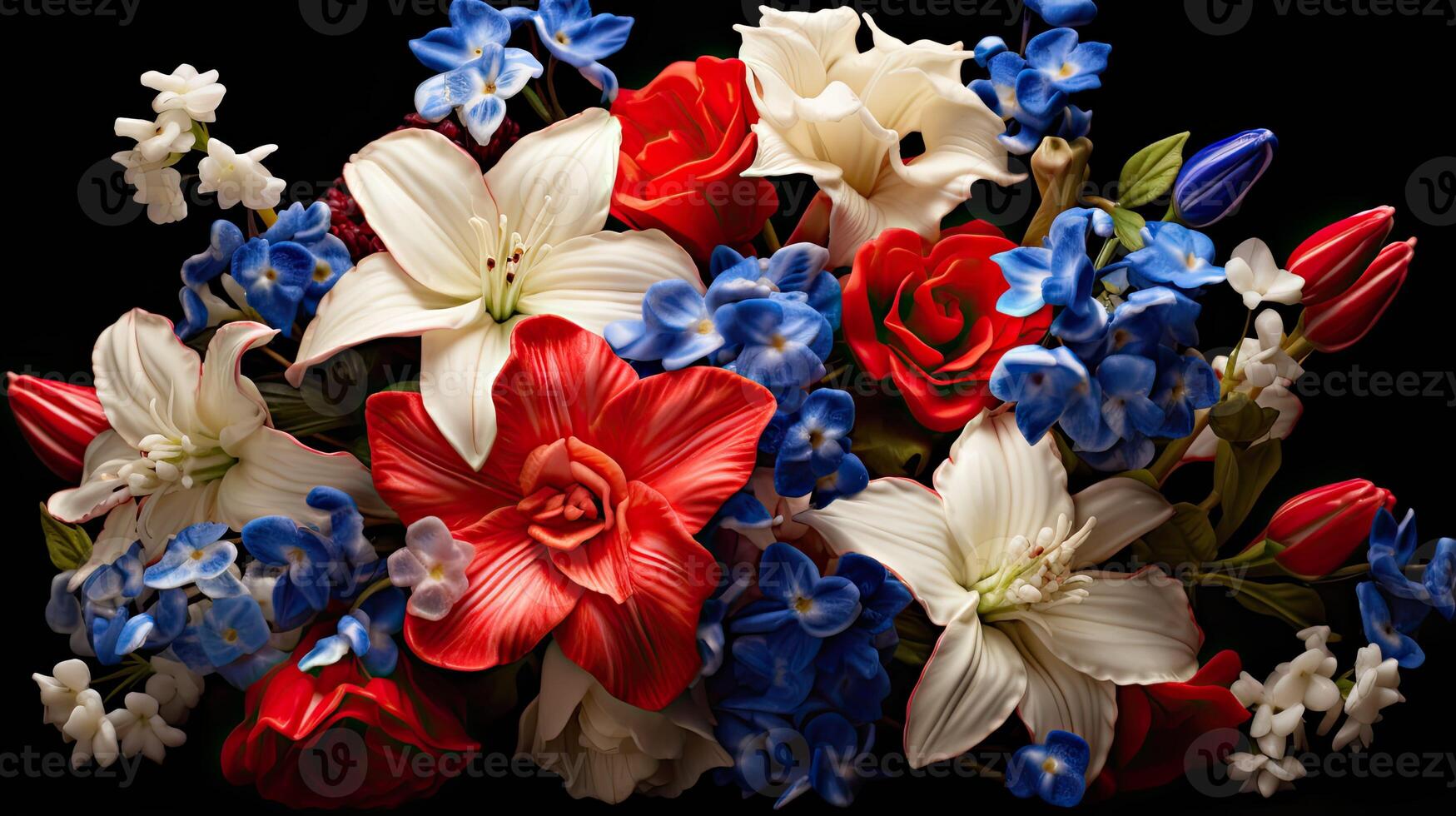 ai gerado floral vermelho branco e azul flores ai gerado foto