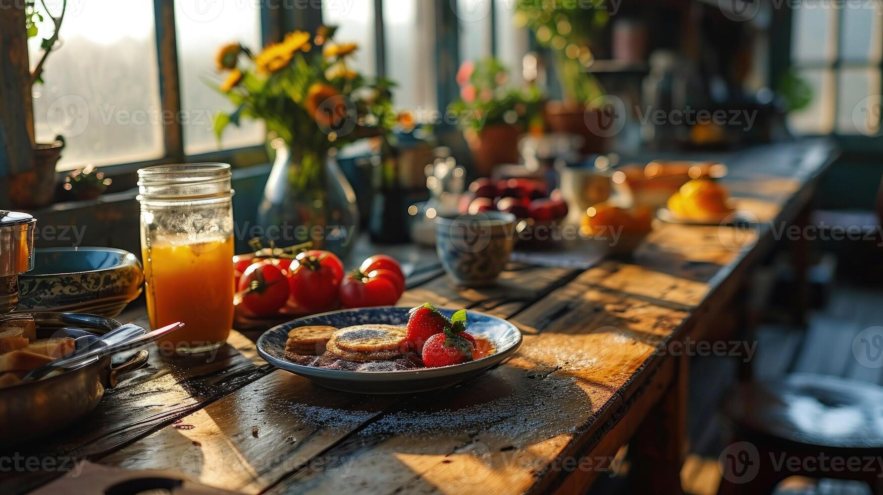 ai gerado cheio de nutrientes café da manhã mesa uma variedade do fresco frutas e nozes para uma saudável começar foto