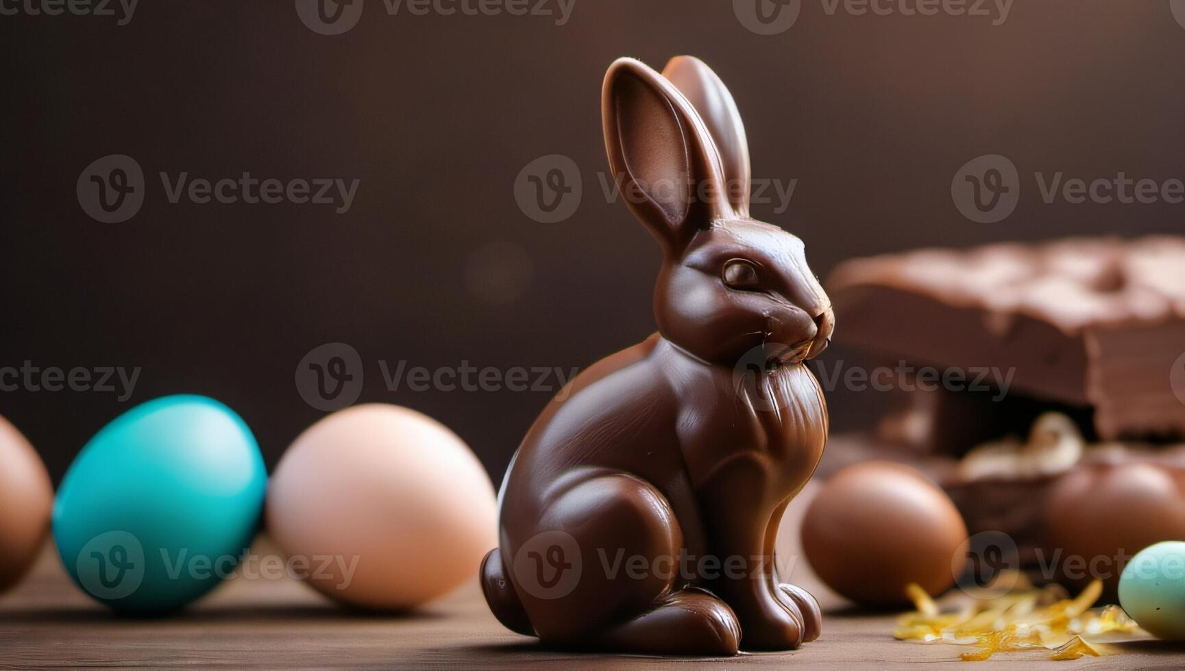 ai gerado foto do chocolate Páscoa Coelho e ovos seletivo foco. ai gerado