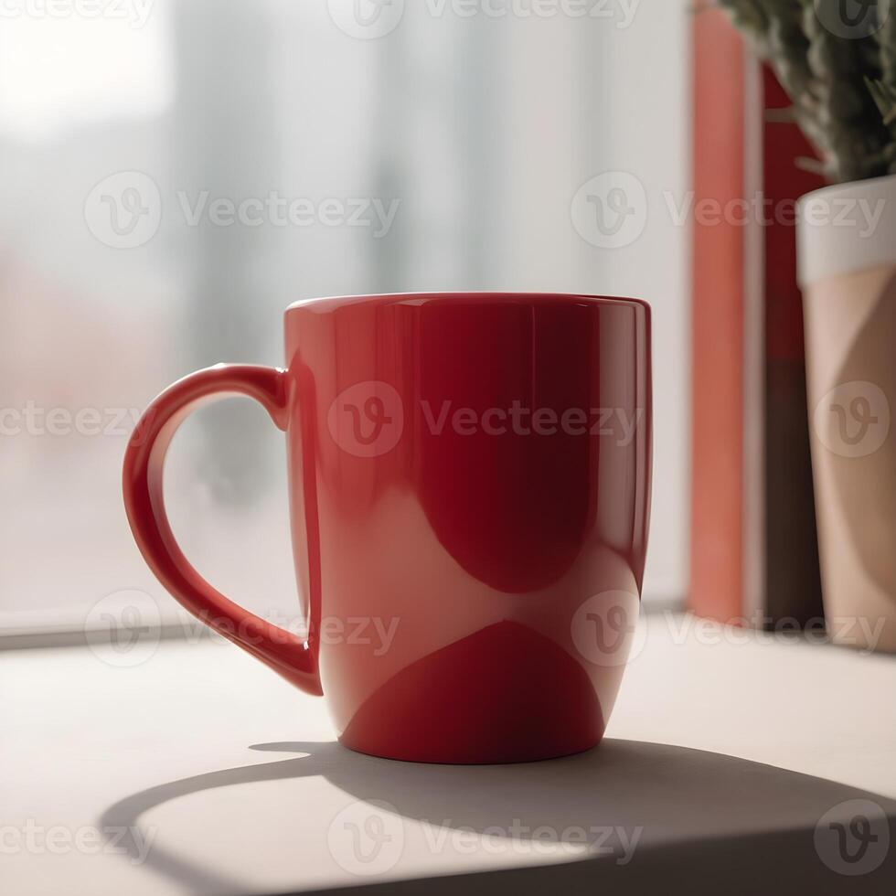 ai gerado vermelho café e chá caneca foto