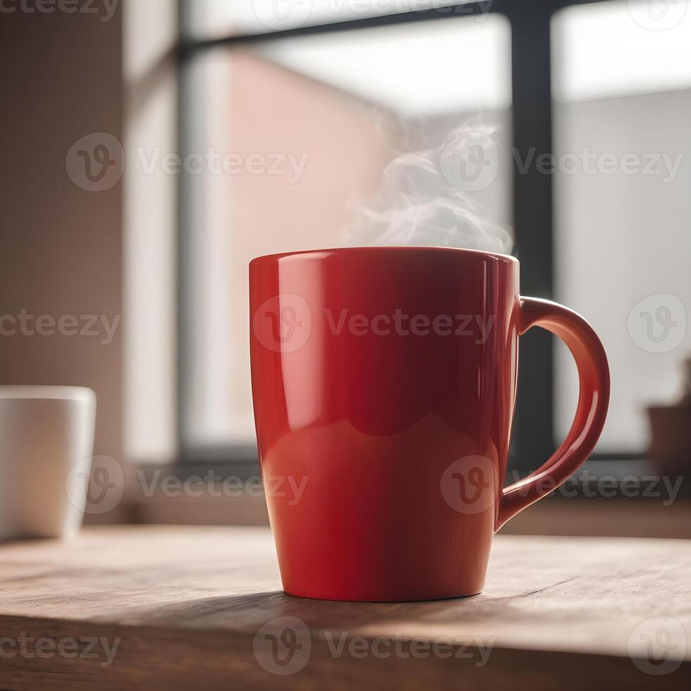 ai gerado vermelho café e chá caneca foto