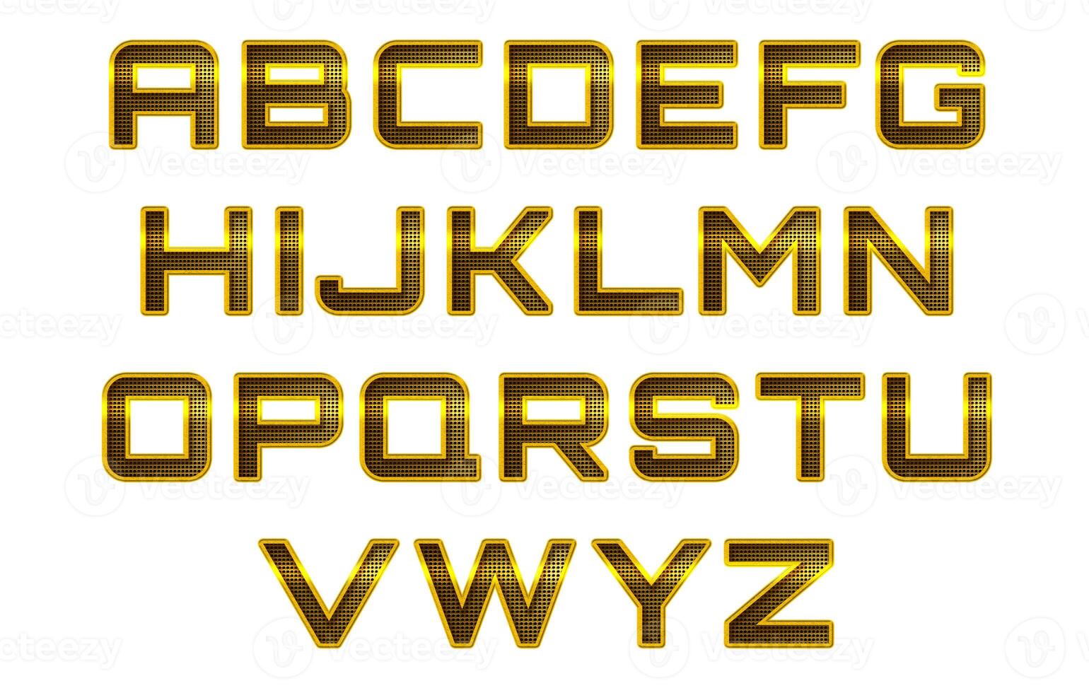 perfurado dourado metal alfabeto conjunto foto