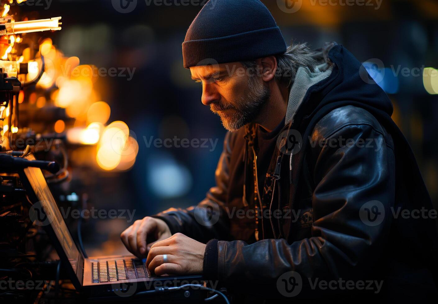 ai gerado masculino hacker com computador portátil foto