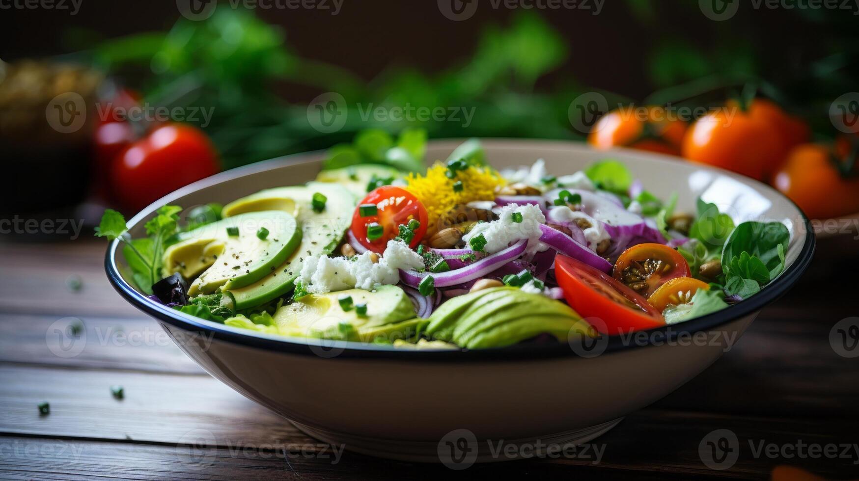 ai gerado delicioso salada tigela sinfonia do sabores foto