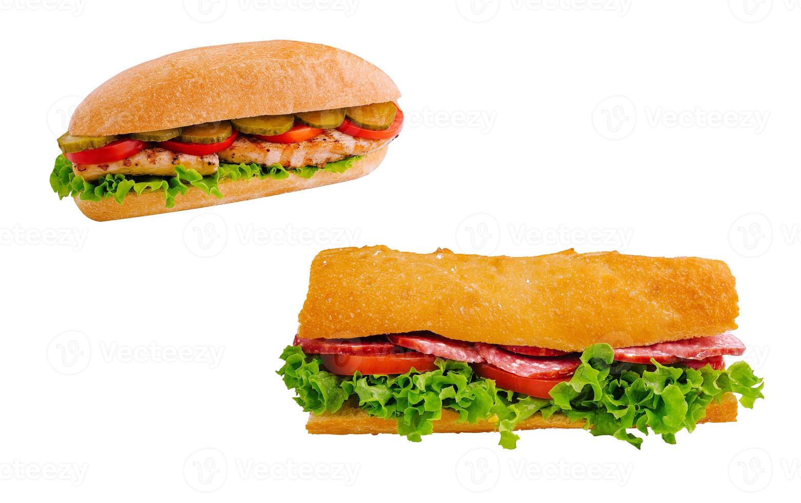 grelhado frango e vegetal sanduíches isolado foto