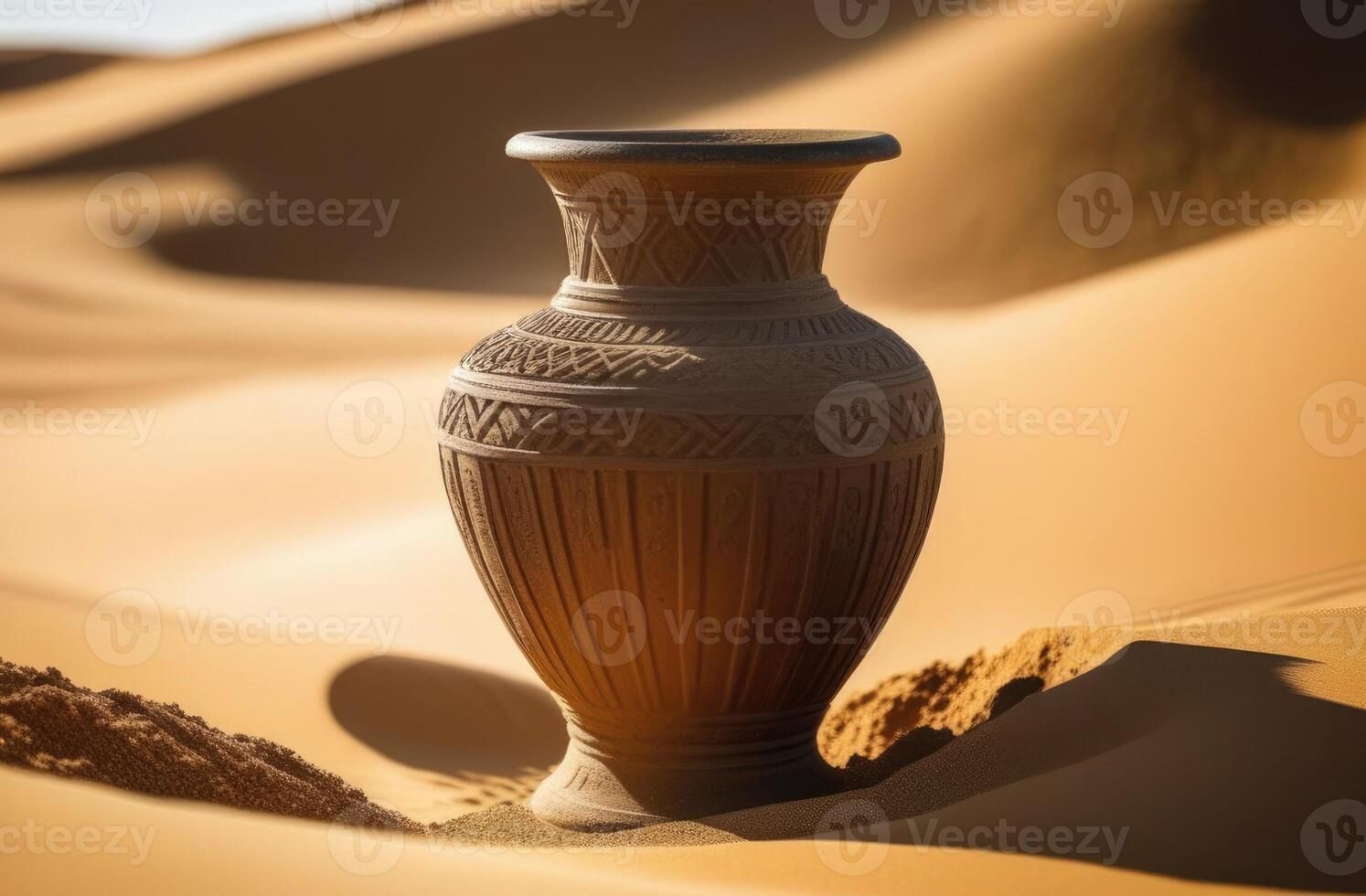 ai gerado velho argila vaso, arqueológico cerâmica, antigo vaso, arqueológico escavações dentro a deserto, sobras do antigo grego ou antigo egípcio cultura foto