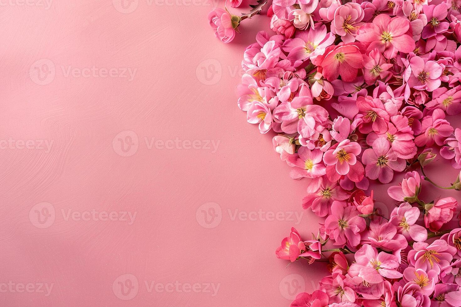 ai gerado Rosa fundo com flores e cópia de espaço. mulheres dia. Está uma menina pano de fundo com esvaziar espaço. bebê chuveiro ou aniversário convite, Festa. bebê menina nascimento anúncio. generativo ai. foto