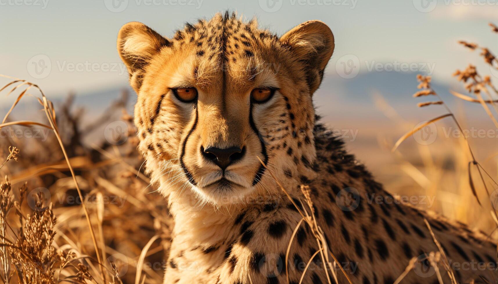 ai gerado majestoso guepardo, visto dentro africano savana, incorpora natural beleza gerado de ai foto