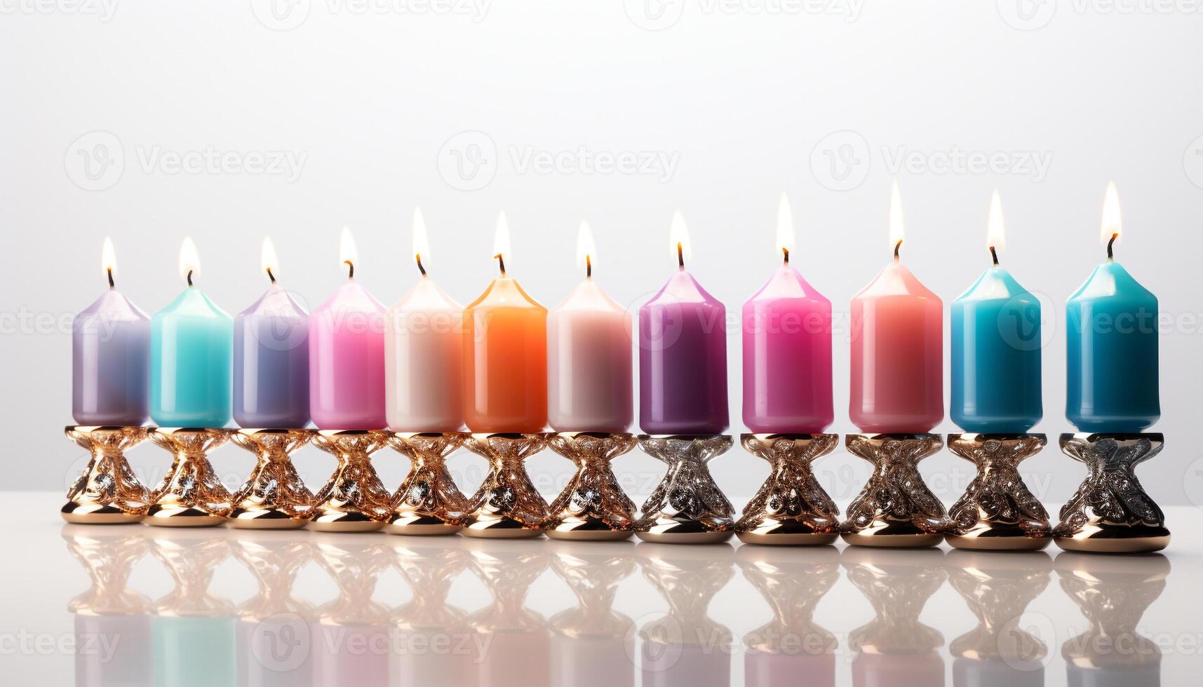 ai gerado uma vibrante coleção do colorida velas dentro uma linha gerado de ai foto