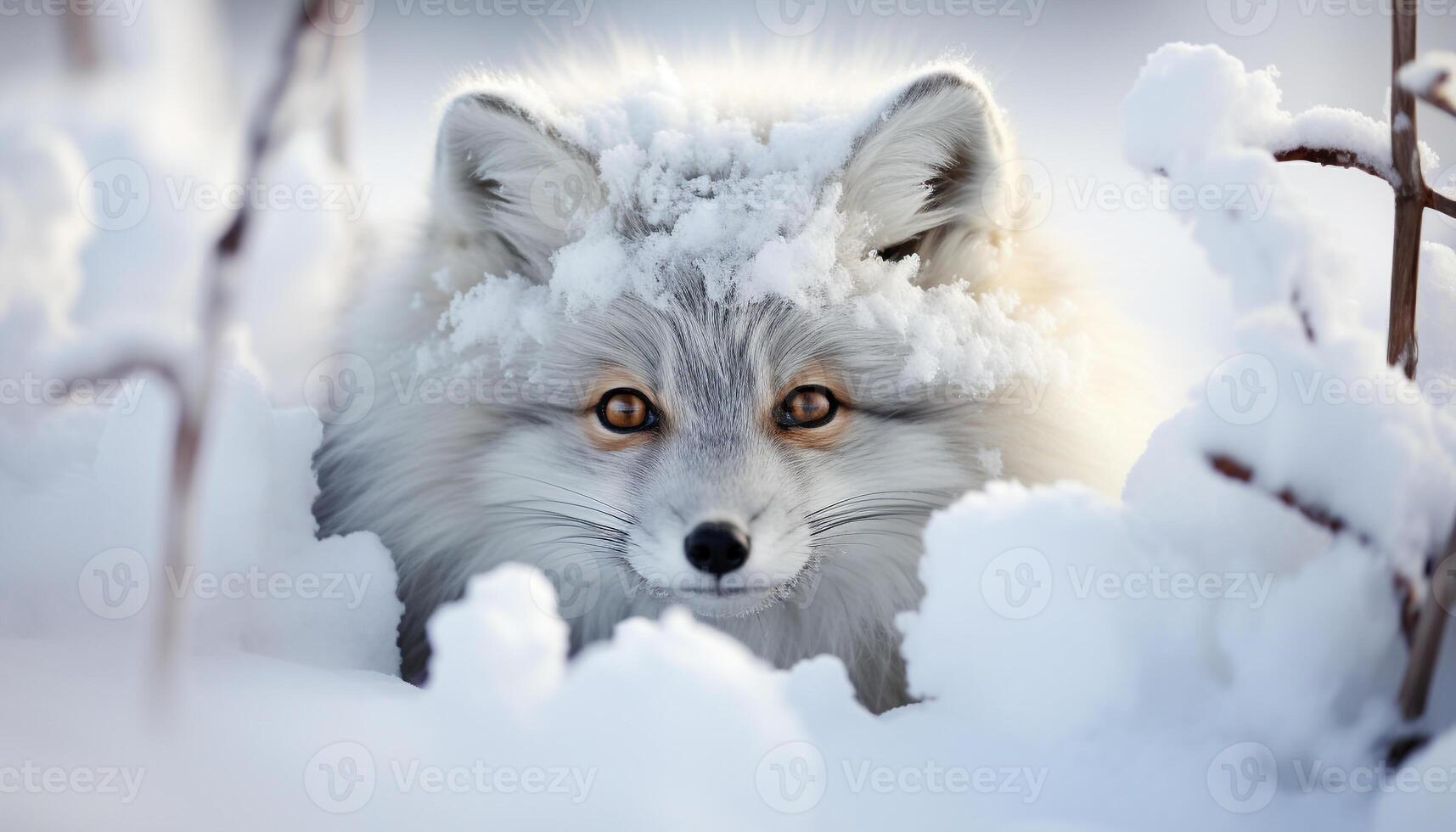 ai gerado fofa vermelho Raposa cachorro sentado dentro Nevado inverno floresta gerado de ai foto