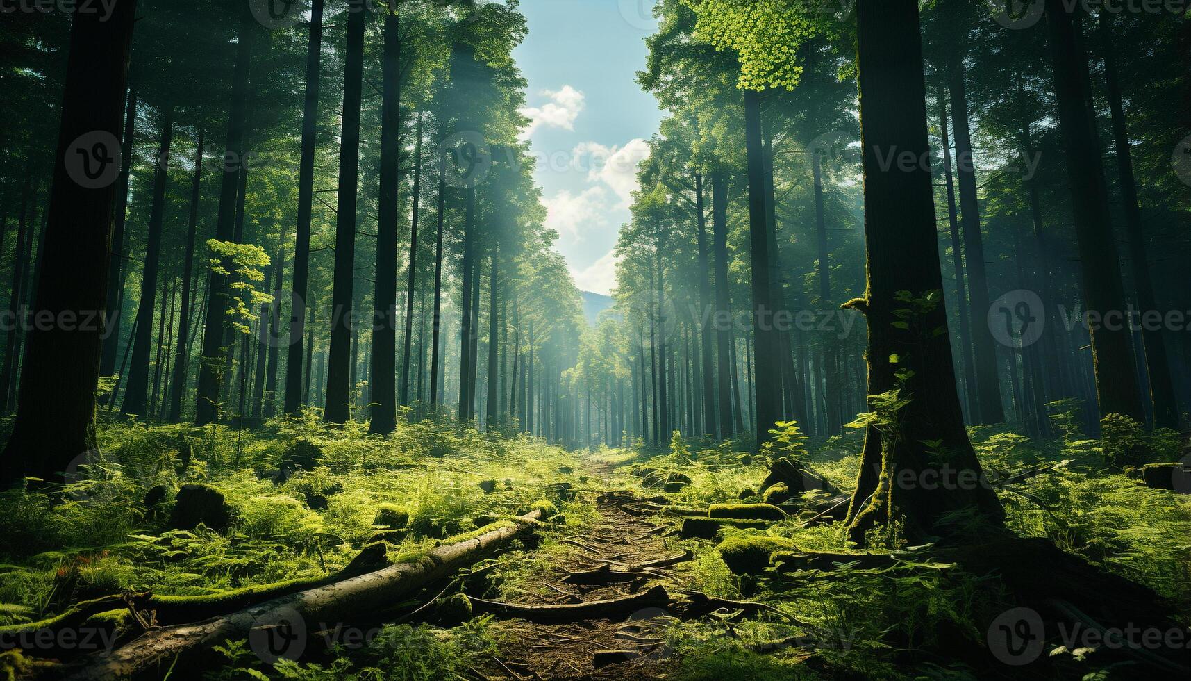 ai gerado tranquilo cena do uma misterioso floresta dentro outono verde beleza gerado de ai foto