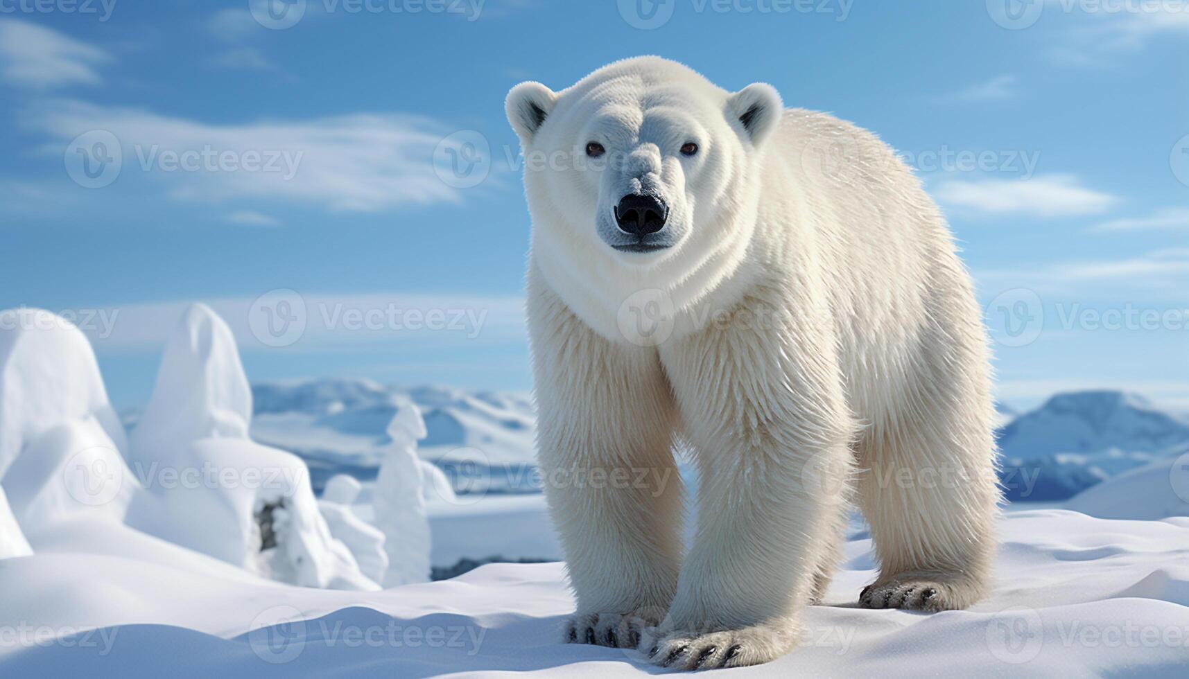 ai gerado uma fofa jovem polar Urso em pé dentro a Nevado ártico gerado de ai foto