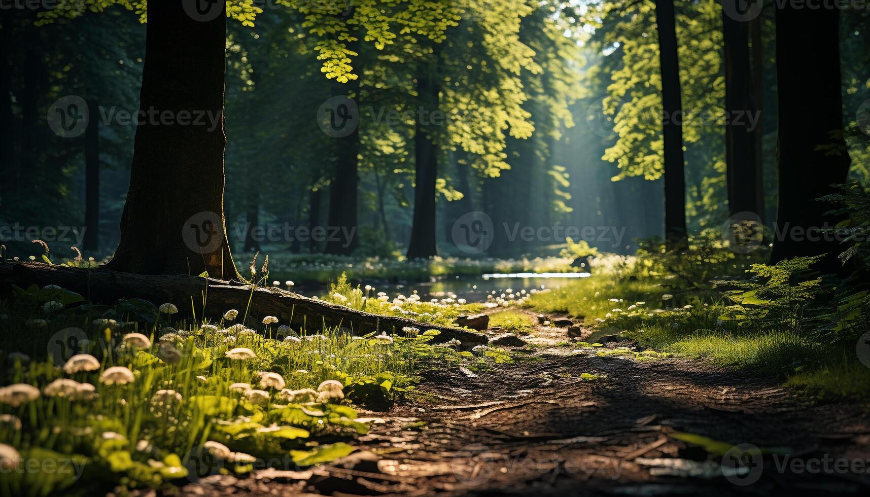 ai gerado uma tranquilo cena do natureza beleza floresta, árvore, luz solar gerado de ai foto