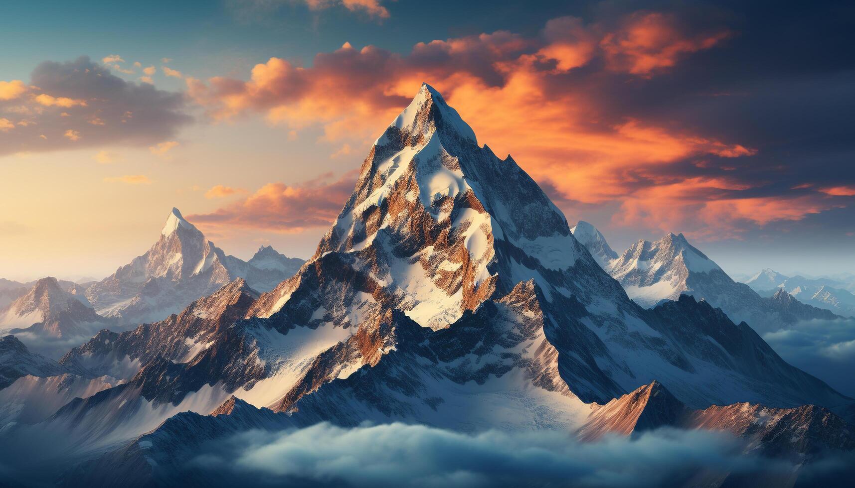 ai gerado majestoso montanha pico, neve coberto paisagem, tranquilo cena, natureza beleza gerado de ai foto