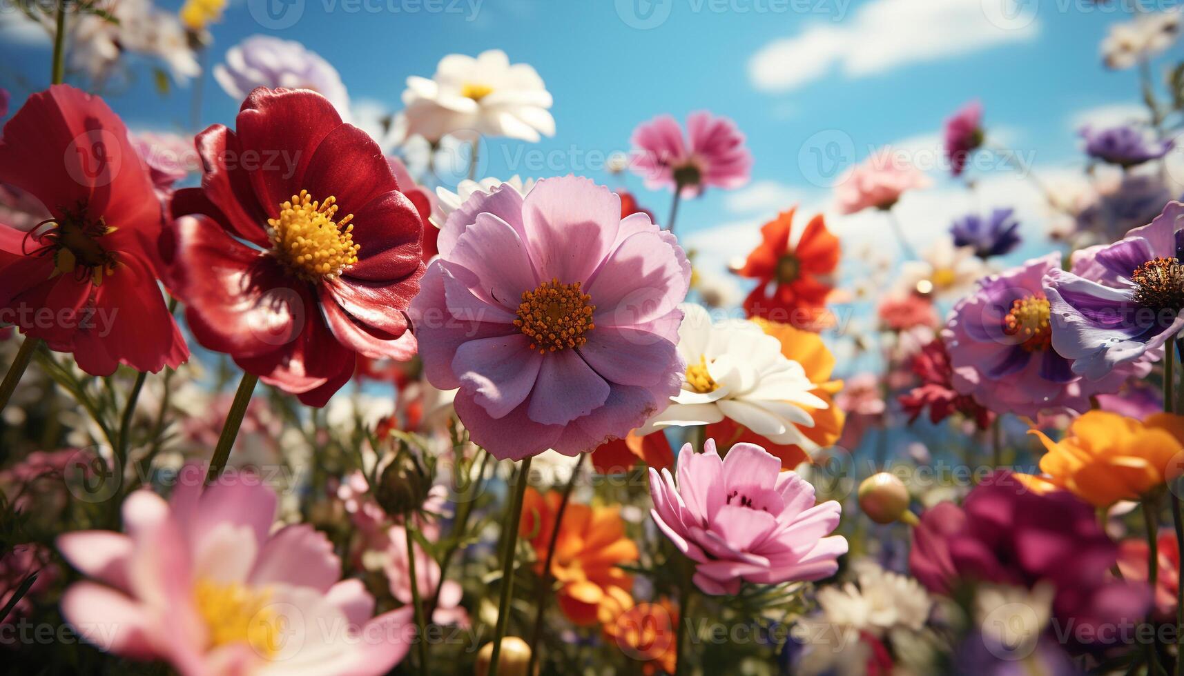 ai gerado uma vibrante ramalhete do colorida flores ilumina a Prado gerado de ai foto